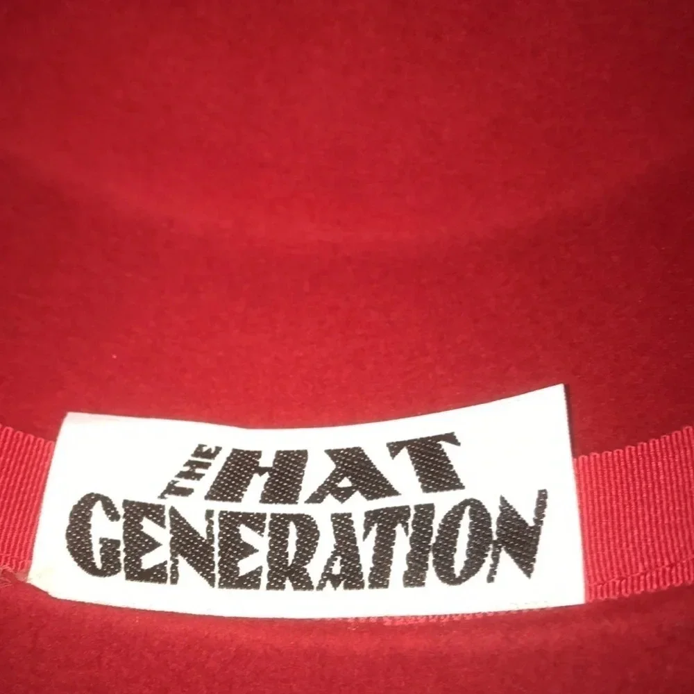THE HAT GENERATION Red, Wide Black Band, Beautiful Feathers, Rhinestone Details
